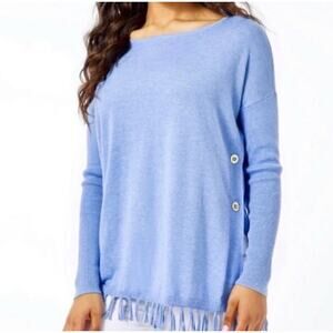 Lilly Pulitzer Sweater Womens Size Small Blue Fringe Cozy Long Sleeve Pullover